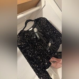 H&M Black Sequin Top with Bow Accents